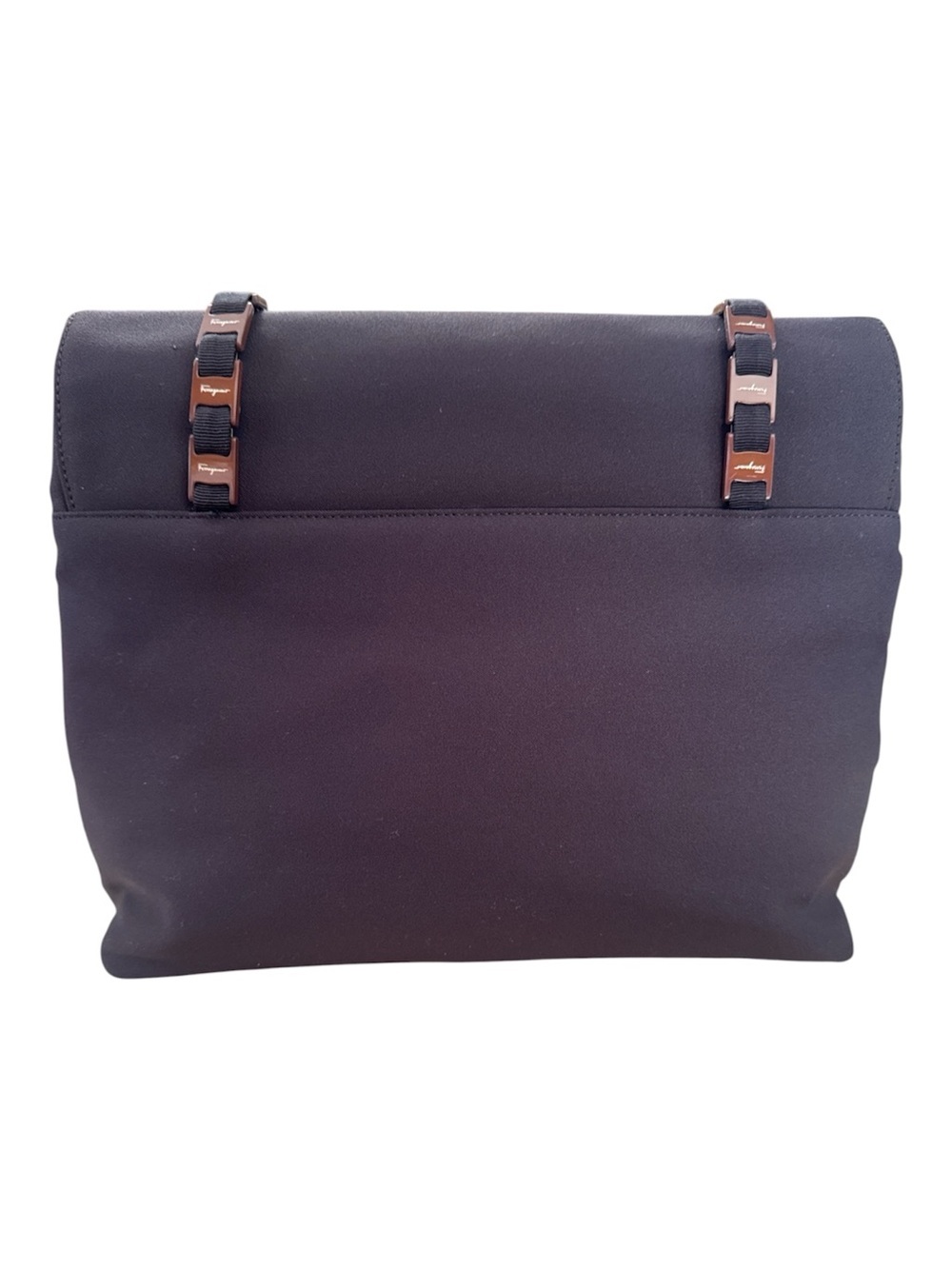Salvatore Ferragamo Authentic Brown Nylon Shoulder Bag with Chain Strap 10x12x3 - Picture 5 of 17